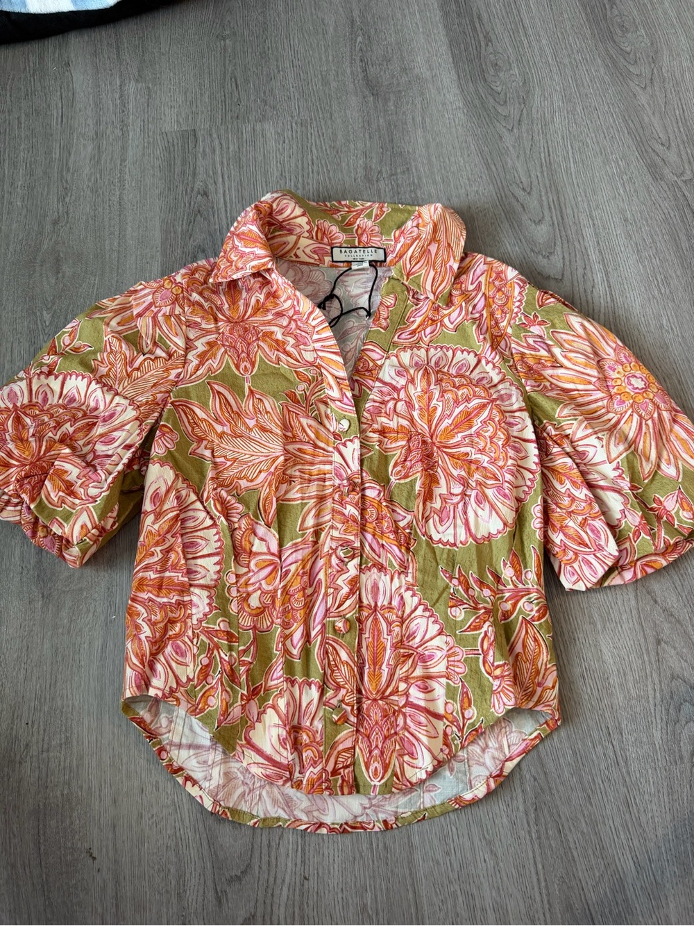 Floral Button-Front Women's Shirt - Pink & Olive
